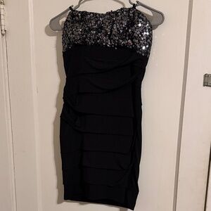 Deb Strapless Black Dress with Silver Sequins